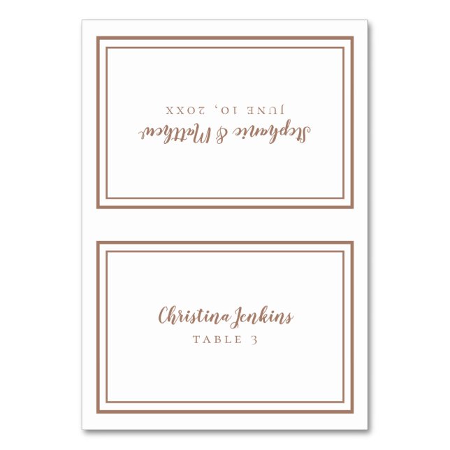 Elegant Wedding Mocha Brown Custom Guest Seat Card (Front)
