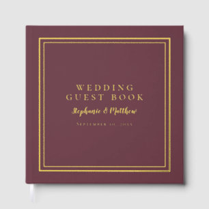 Elegant Wedding Modern Calligraphy Burgundy Gold Guest Book