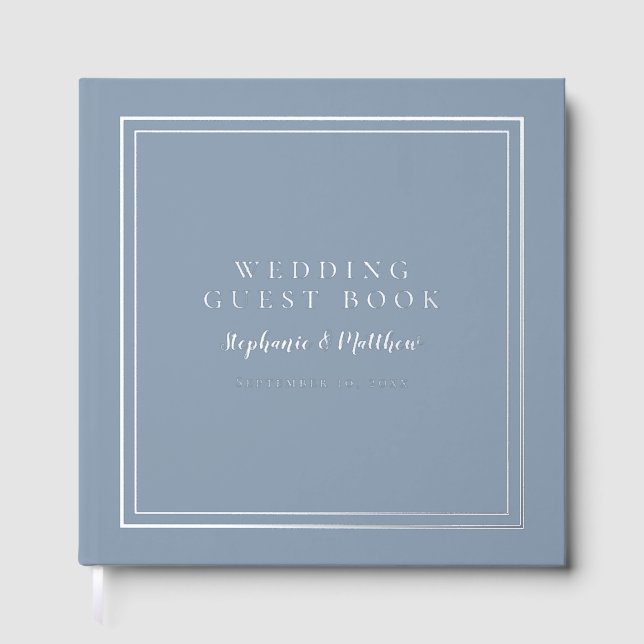 Elegant Wedding Modern Calligraphy Dusty Blue Real Guest Book (Front)