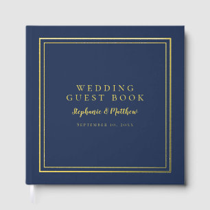 Elegant Wedding Modern Calligraphy Navy Blue Gold Guest Book