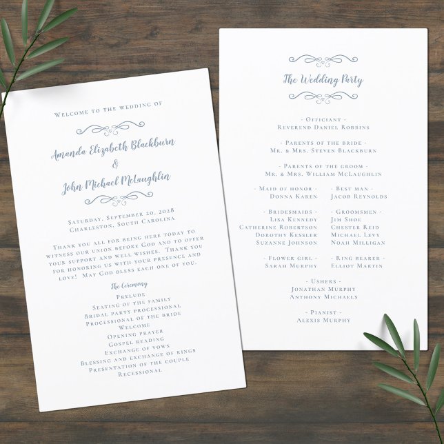 Elegant Wedding Modern Ceremony Dusty Blue Program (Creator Uploaded)