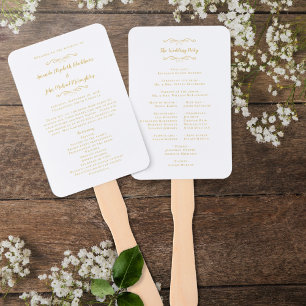 Elegant Wedding Modern Ceremony Program Gold White Hand Fan