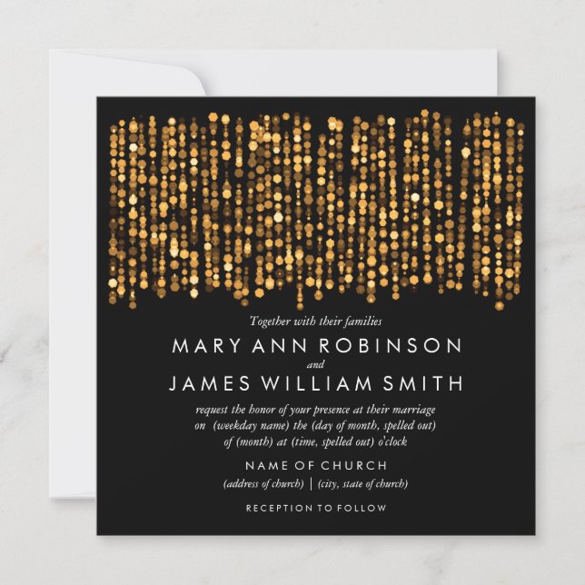 Elegant Wedding Modern Gold Lights Invitation (Front)