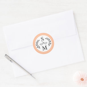 Elegant Wedding Modern Monogram Peach Trendy Favou Classic Round Sticker