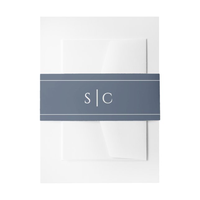 Elegant Wedding Modern Monogram Simple Blue Invitation Belly Band (Front Example)