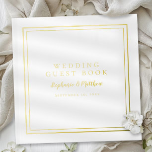 Elegant Wedding Modern Photo Calligraphy Real Gold Guest Book