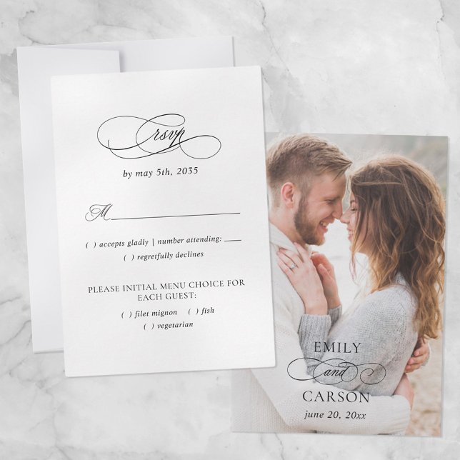 Elegant Wedding Modern Photo Meal Choice Names RSVP Card (Creator Uploaded)