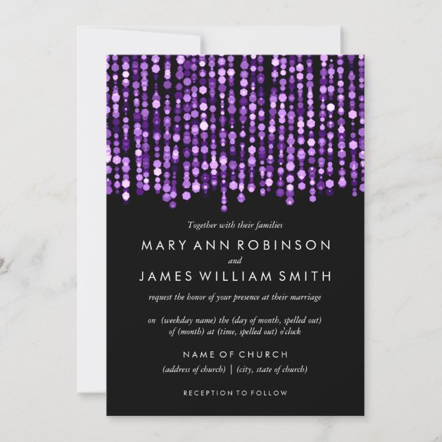 Elegant Wedding Modern Purple Lights Invitation (Front)