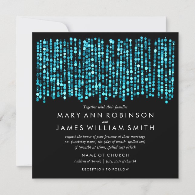 Elegant Wedding Modern Turquoise Lights Invitation (Front)