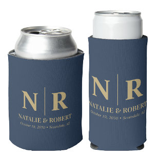 Elegant Wedding Monogram Bride Groom Initials Can Cooler