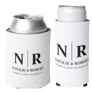 Elegant Wedding Monogram Bride Groom Initials Can Cooler
