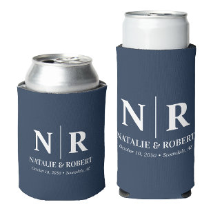 Elegant Wedding Monogram Bride Groom Initials Can Cooler