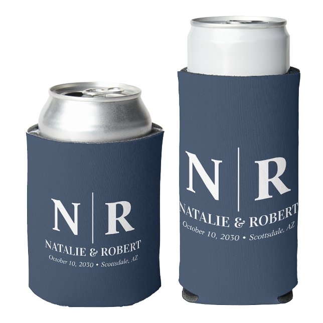 Elegant Wedding Monogram Bride Groom Initials Can Cooler (Creator Uploaded)