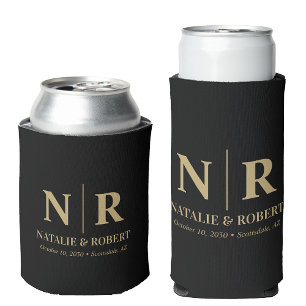 Elegant Wedding Monogram Bride Groom Initials Can Cooler
