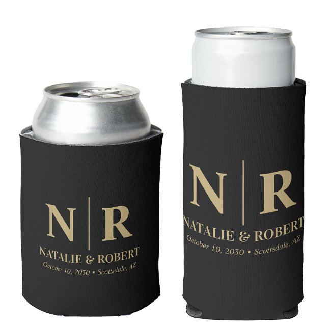 Elegant Wedding Monogram Bride Groom Initials Can Cooler (Creator Uploaded)