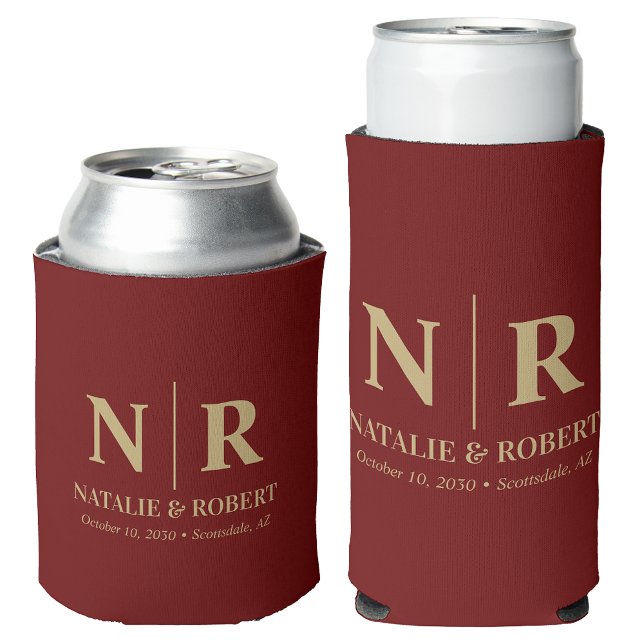Elegant Wedding Monogram Bride Groom Initials Can Cooler (Creator Uploaded)