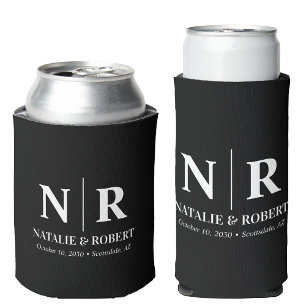 Elegant Wedding Monogram Bride Groom Initials Can Cooler