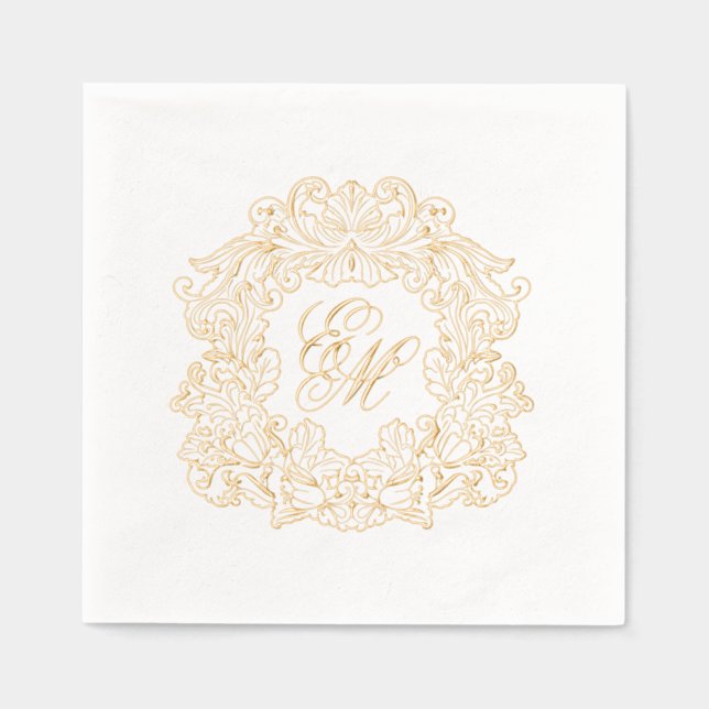 Elegant Wedding Monogram Crest Foil Napkins (Front)