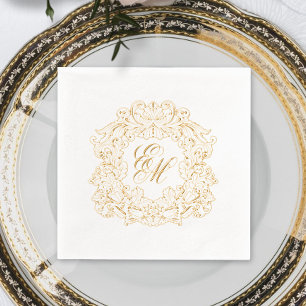 Elegant Wedding Monogram Crest Foil Napkins