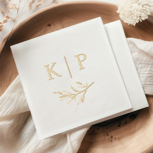 Elegant Wedding Monogram Greenery leaves  Foil Napkins