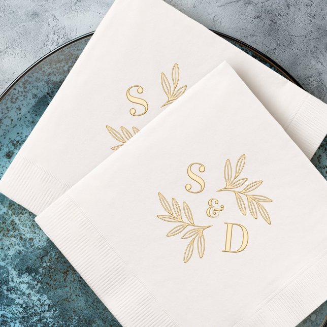 Elegant wedding monogram greenery leaves foil napkins (Elegant wedding monogram greenery leaves foil napkins)