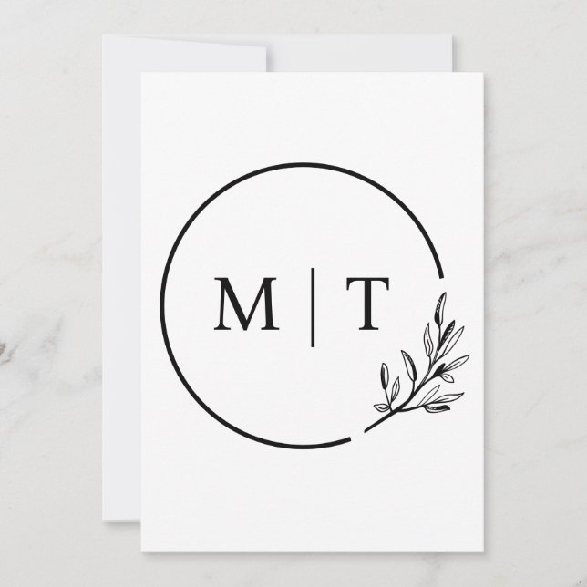 Elegant Wedding Monogram Greenery Leaves  Invitation (Front)