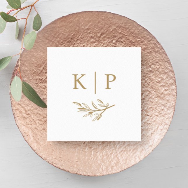 Elegant Wedding Monogram Greenery leaves  Napkin (Elegant wedding monogram with greenery napkins.)