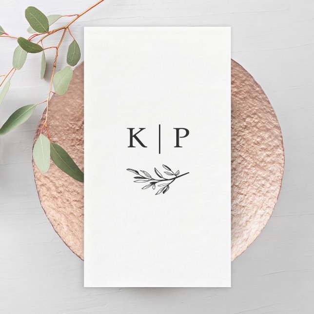 Elegant Wedding Monogram Greenery  Napkin (Simple Wedding Monogram with Greenery Guest Towels Napkins.)