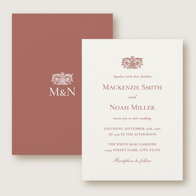 Elegant Wedding Monogram Invitation Terracotta (Creator Uploaded)