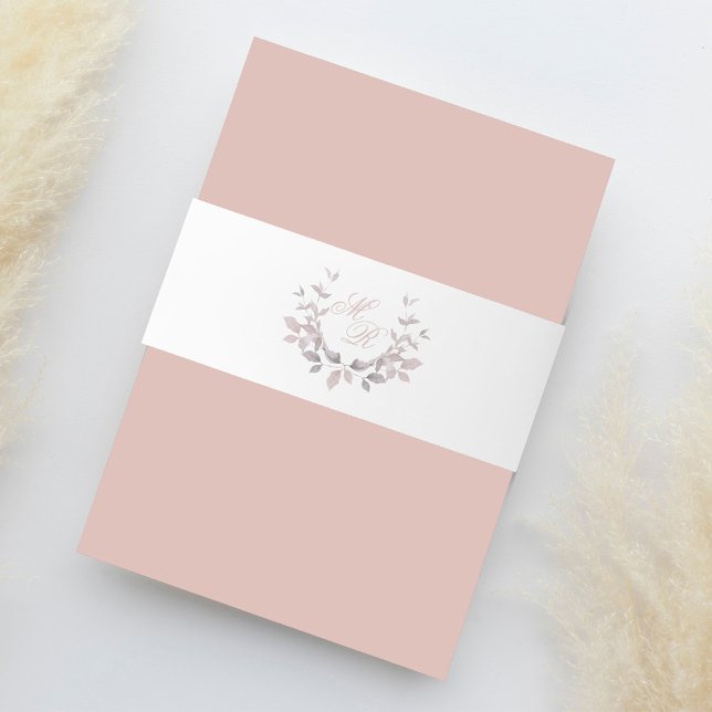 Elegant Wedding Monogram Laurel Leaf Invitation Belly Band (Blush pink monogram wedding invitation belly band with laurel leaf motif and monogram. )