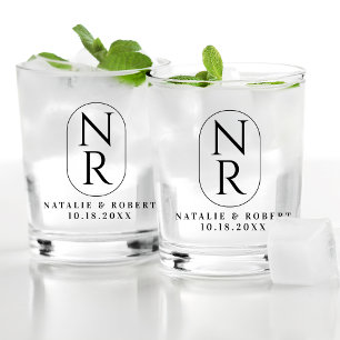 Elegant Wedding Monogram Modern Minimalist Couple Whiskey Glass
