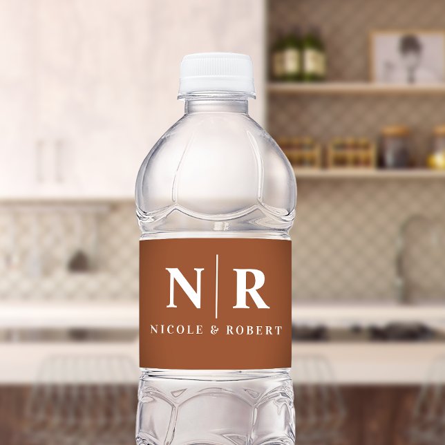  Elegant Wedding Monogram Personalised Terracotta Water Bottle Label (Creator Uploaded)