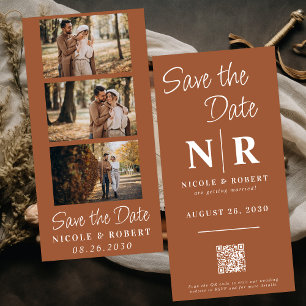 Elegant Wedding Monogram Photo Strip QR Code Save The Date
