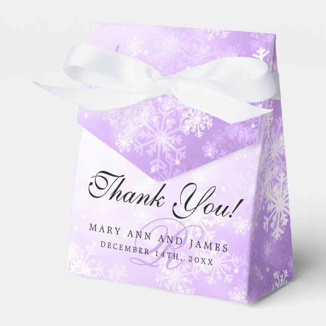 Elegant Wedding Monogram Purple Winter Wonderland Favour Box (Front Side)