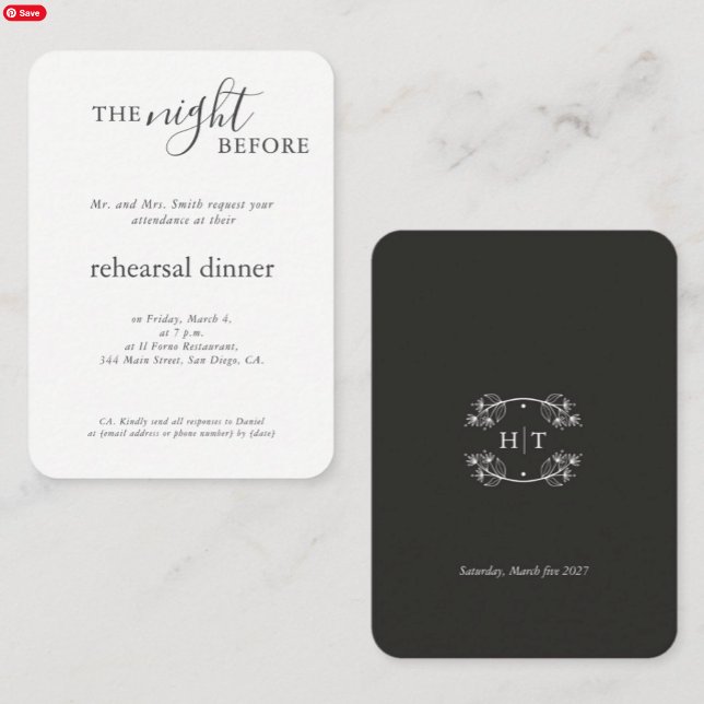 Elegant Wedding Monogram Rehearsal Dinner Enclosure Card (Creator Uploaded)