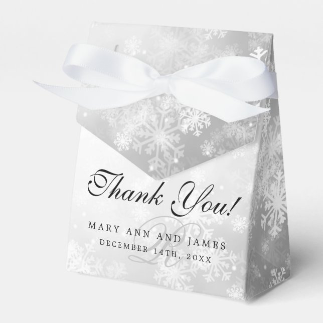 Elegant Wedding Monogram Silver Winter Wonderland Favour Box (Front Side)