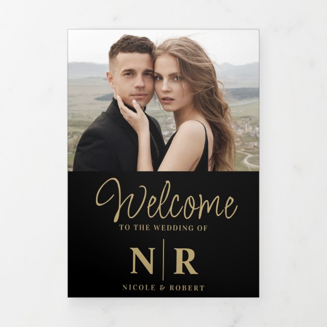 Elegant Wedding Monogram Tri-Fold Wedding Program (Cover)