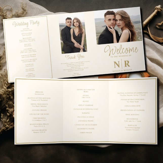 Elegant Wedding Monogram Tri-Fold Wedding Program (Creator Uploaded)