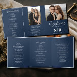 Elegant Wedding Monogram Tri-Fold Wedding Program<br><div class="desc">Step into sophistication and organisation with our Navy Blue And White Elegant Wedding Monogram Tri-Fold Wedding Program, a perfect blend of style and functionality for your special day. Crafted with meticulous attention to detail, this tri-fold wedding program is a masterpiece of elegance and practicality. The classic combination of navy blue...</div>