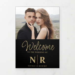 Elegant Wedding Monogram Tri-Fold Wedding Program Holiday Card