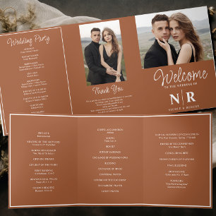 Elegant Wedding Monogram Tri-Fold Wedding Program Holiday Card