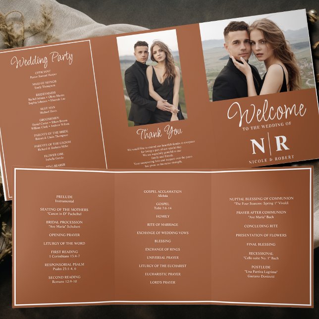 Elegant Wedding Monogram Tri-Fold Wedding Program Holiday Card (Creator Uploaded)