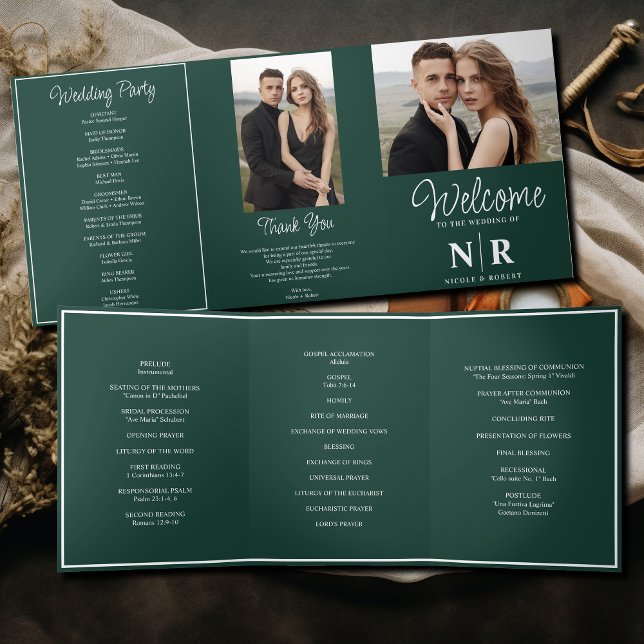 Elegant Wedding Monogram Tri-Fold Wedding Program Holiday Card (Creator Uploaded)