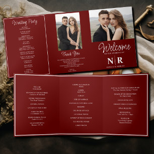 Elegant Wedding Monogram Tri-Fold Wedding Program Holiday Card