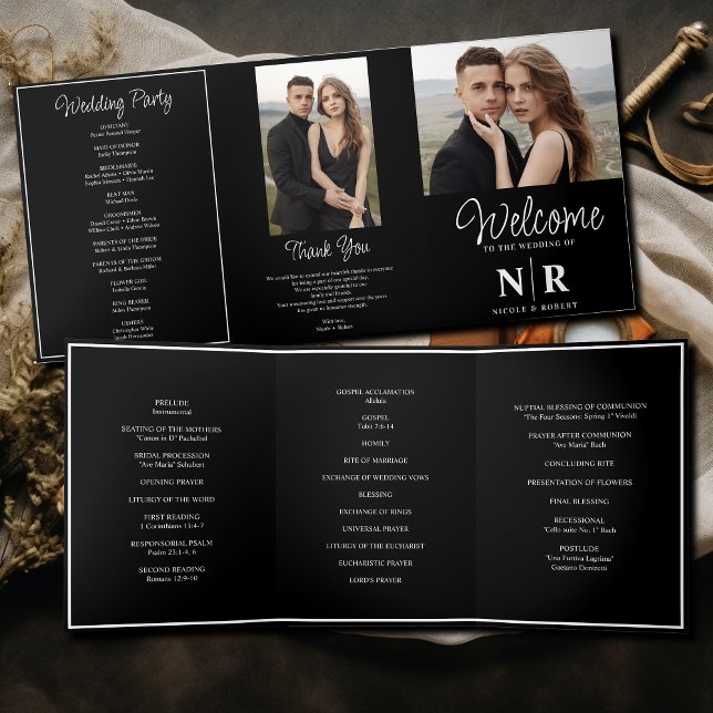 Elegant Wedding Monogram Tri-Fold Wedding Program Holiday Card (Creator Uploaded)