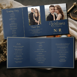 Elegant Wedding Monogram Tri-Fold Wedding Program Holiday Card