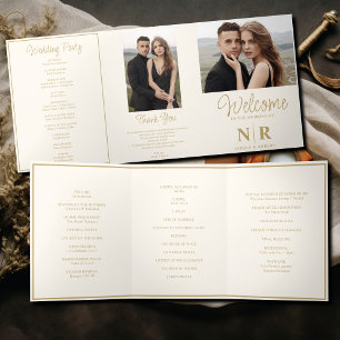 Elegant Wedding Monogram Tri-Fold Wedding Program Holiday Card