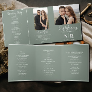 Elegant Wedding Monogram Tri-Fold Wedding Program Holiday Card