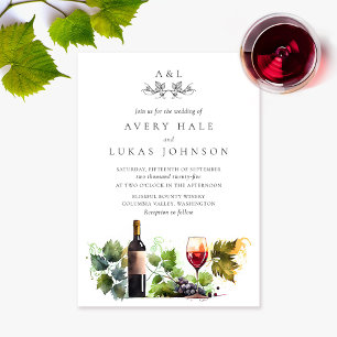 Elegant Wedding Monogram Watercolor Winery Invitation