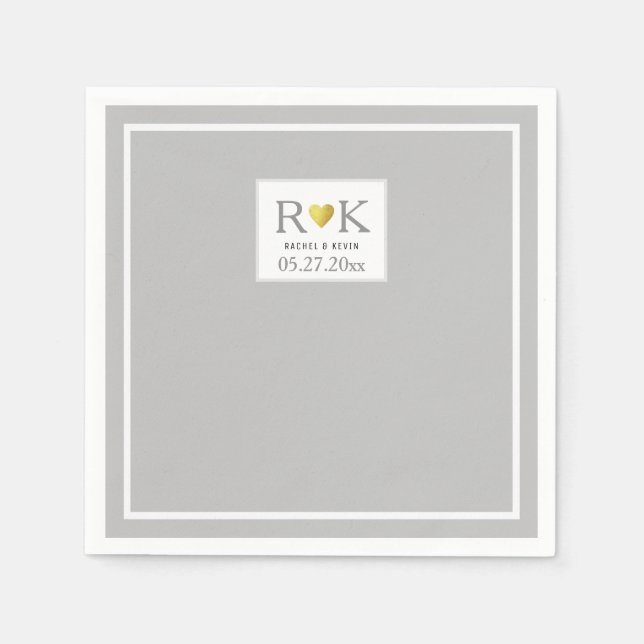 Elegant Wedding Monogrammed Grey Napkin (Front)